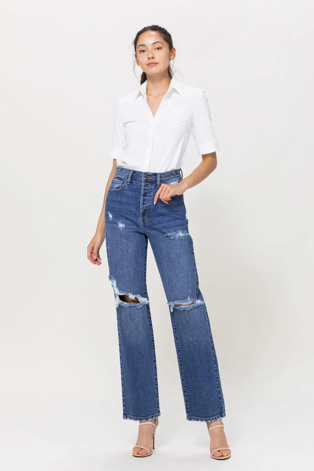 Medium Wash Dad Denim Jeans - Cello- Final Sale