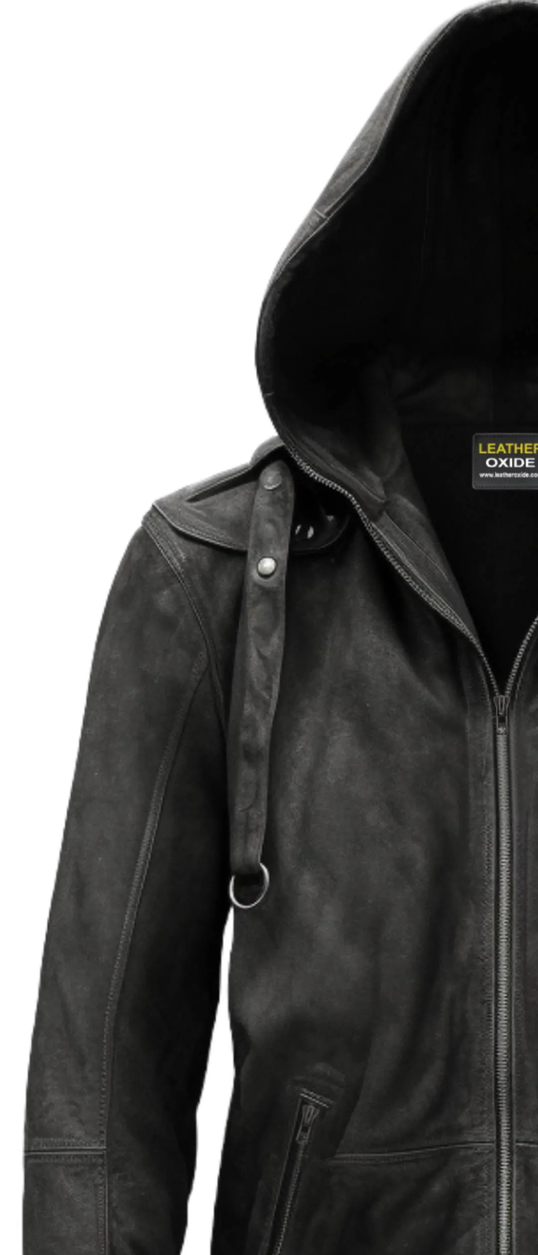 Men Black Hooded Suede Leather Jacket