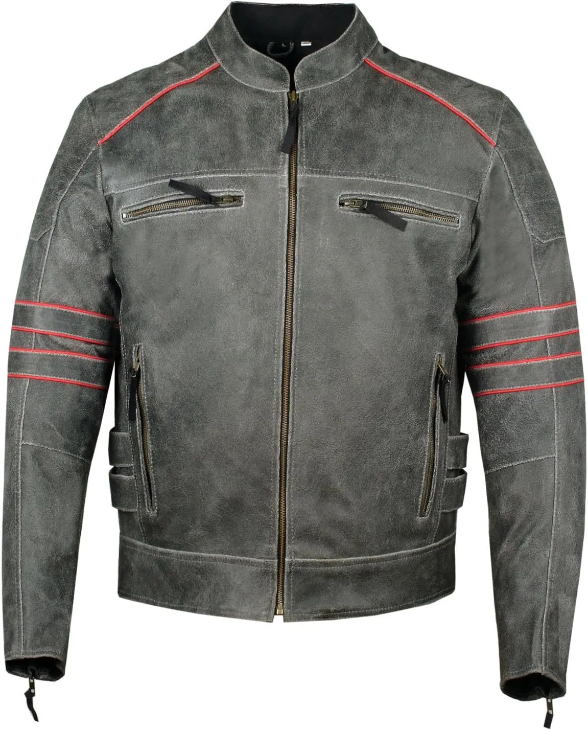 Mens Brotherhood Leather Motorcycle Jacket Classic Vintage Distressed - Biker Style, CE Armor Protection, Removable Liner, Ventilated L