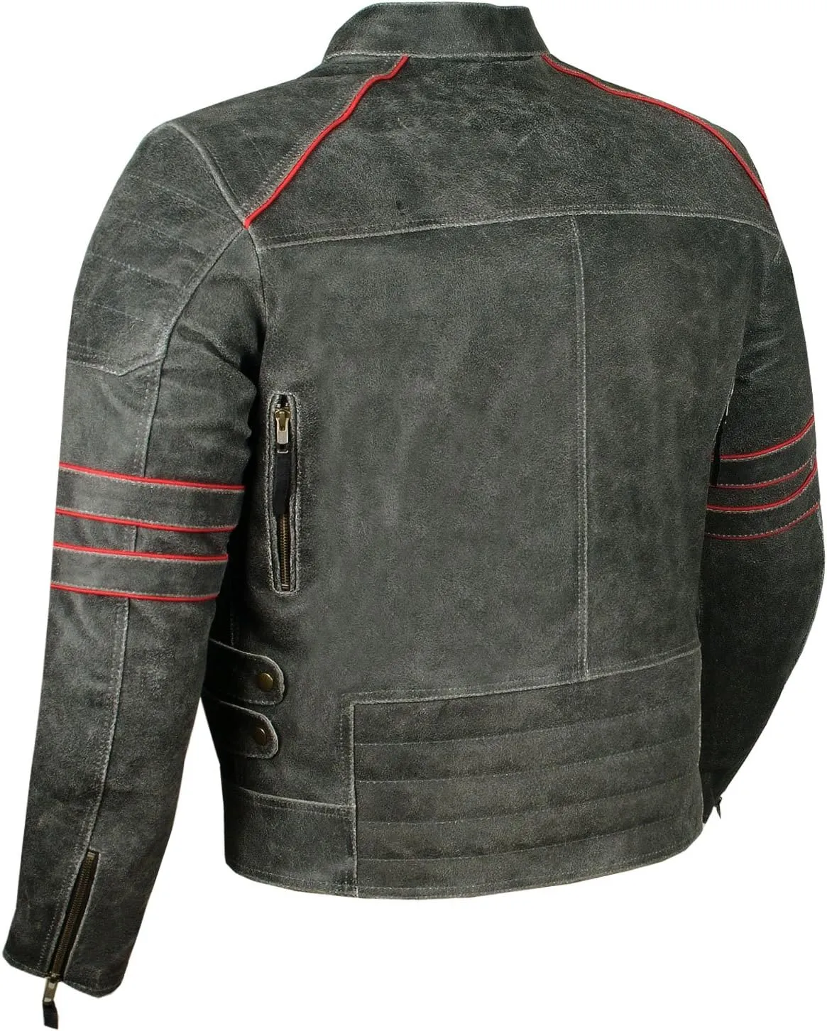 Mens Brotherhood Leather Motorcycle Jacket Classic Vintage Distressed - Biker Style, CE Armor Protection, Removable Liner, Ventilated L