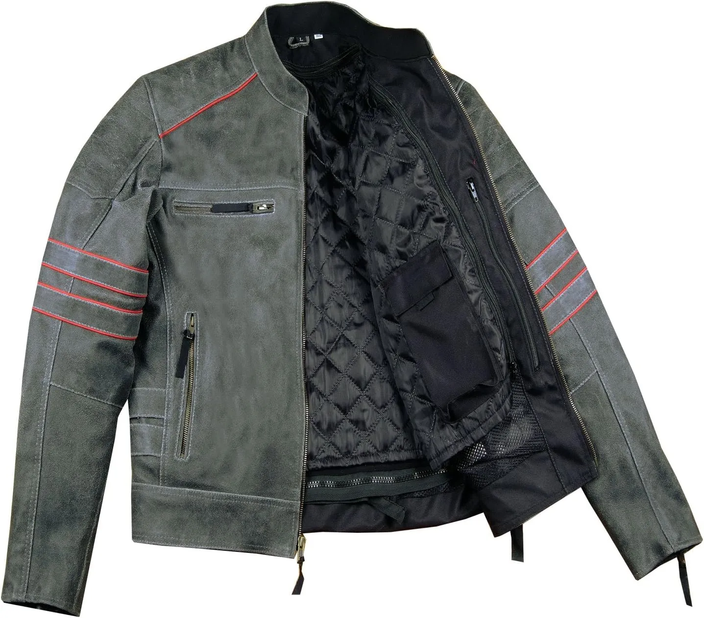 Mens Brotherhood Leather Motorcycle Jacket Classic Vintage Distressed - Biker Style, CE Armor Protection, Removable Liner, Ventilated L