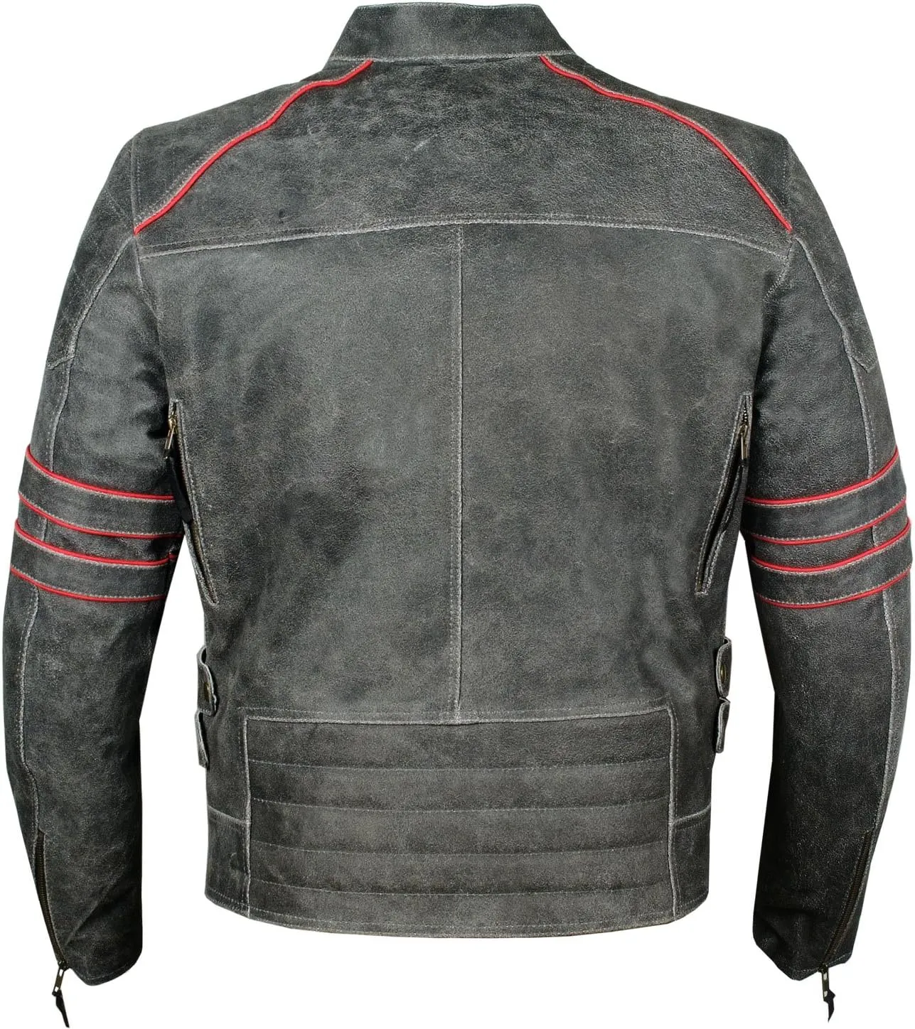 Mens Brotherhood Leather Motorcycle Jacket Classic Vintage Distressed - Biker Style, CE Armor Protection, Removable Liner, Ventilated L