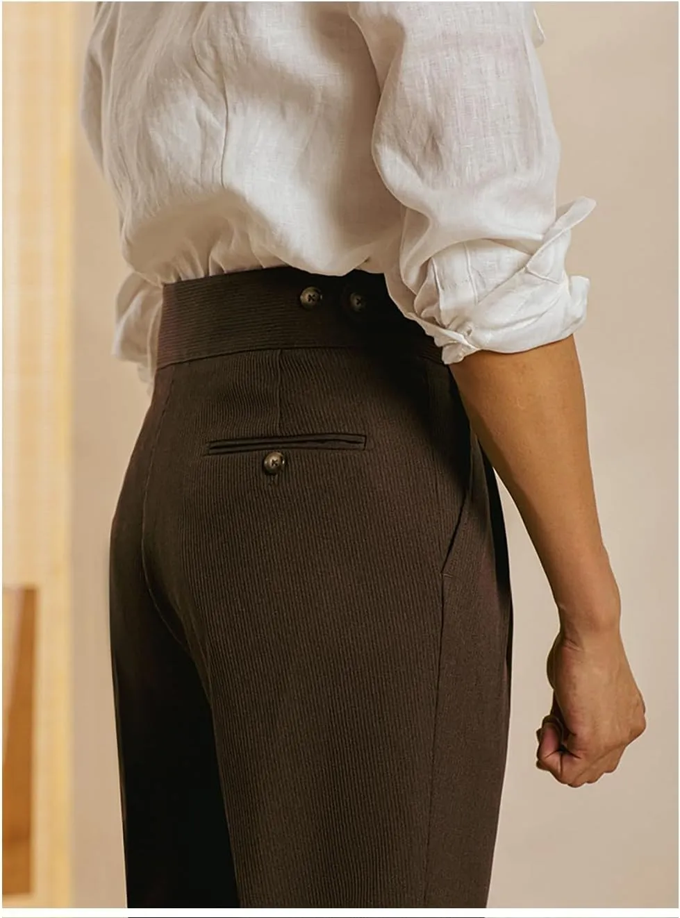 Men's Corduroy Pants Slim Fit High Waisted Pant Retro Texture Trousers Formal Business Casual Pleated Dress Pant