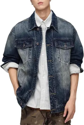 Men's Denim Coat Spring Autumn Loose American Retro Casual Jacket