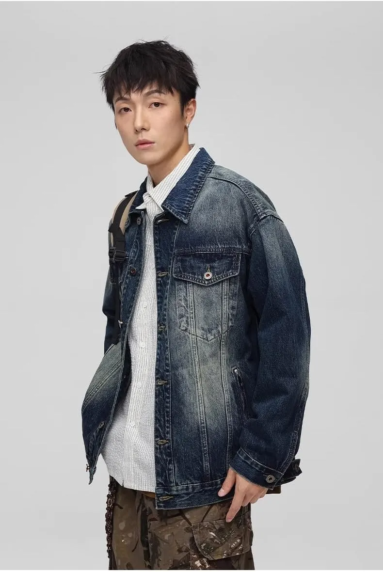 Men's Denim Coat Spring Autumn Loose American Retro Casual Jacket