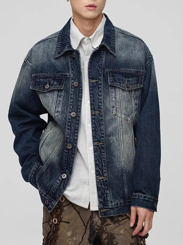 Men's Denim Coat Spring Autumn Loose American Retro Casual Jacket