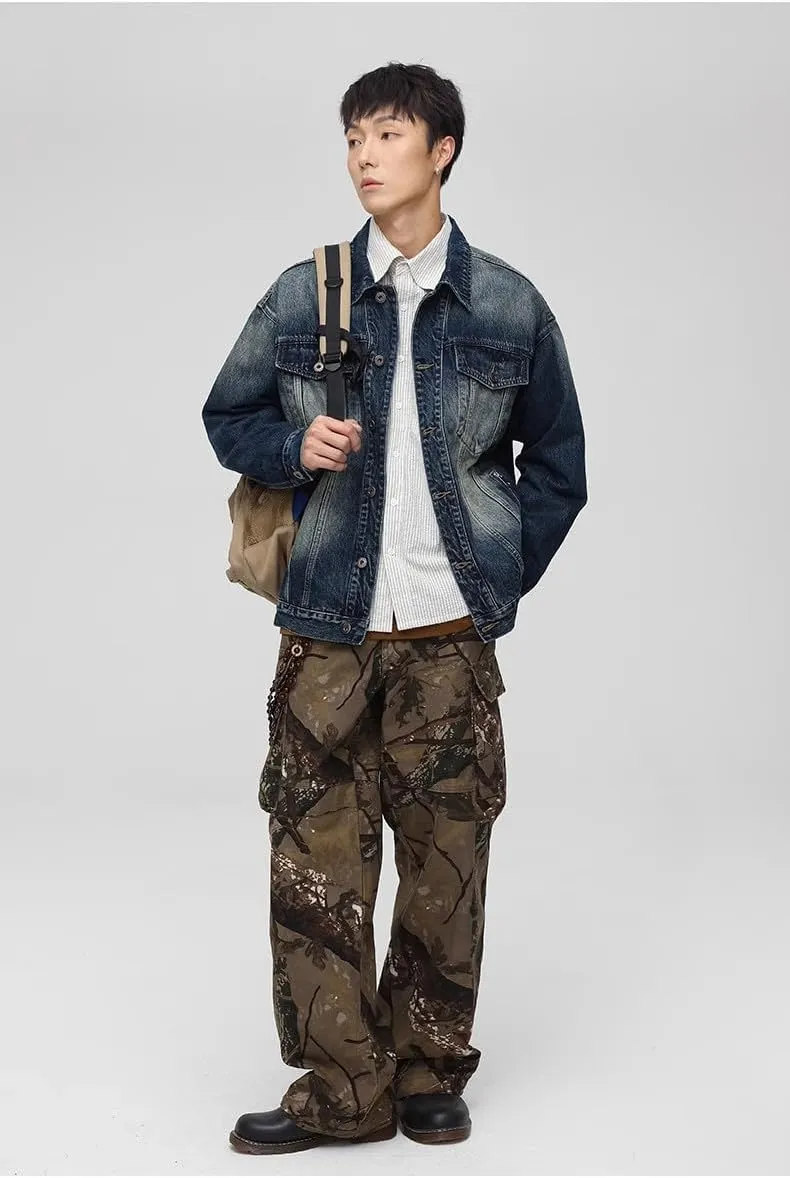 Men's Denim Coat Spring Autumn Loose American Retro Casual Jacket