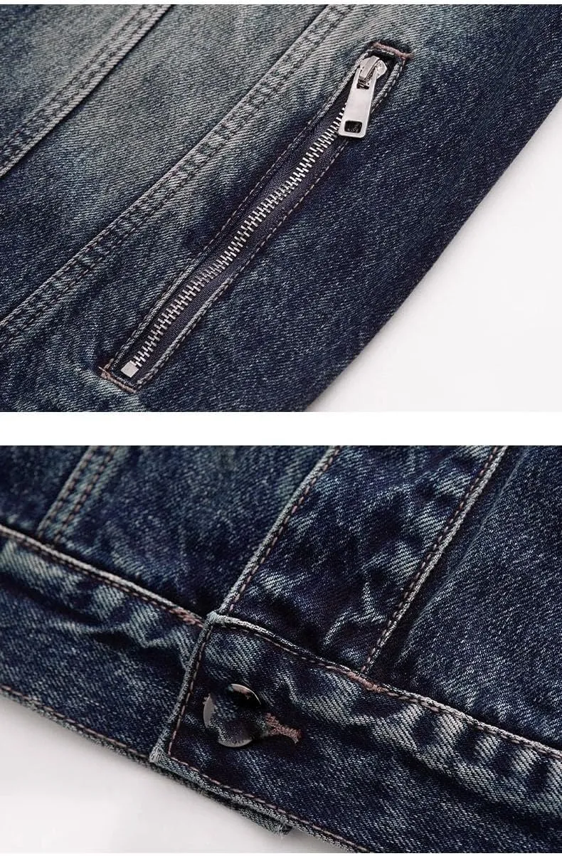 Men's Denim Coat Spring Autumn Loose American Retro Casual Jacket