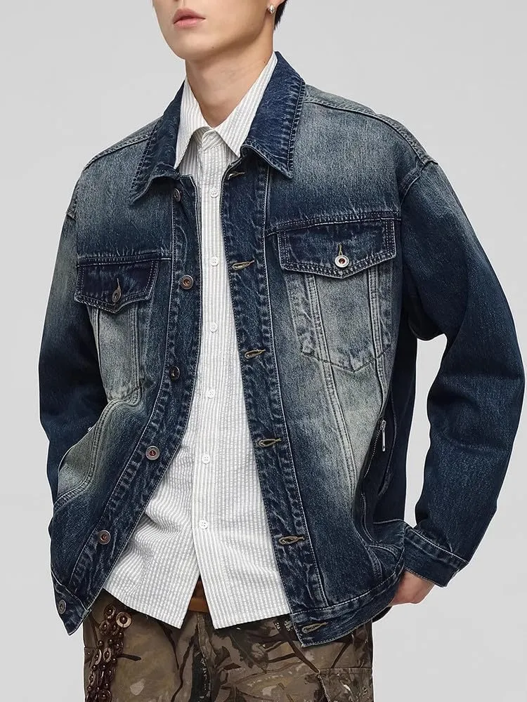 Men's Denim Coat Spring Autumn Loose American Retro Casual Jacket