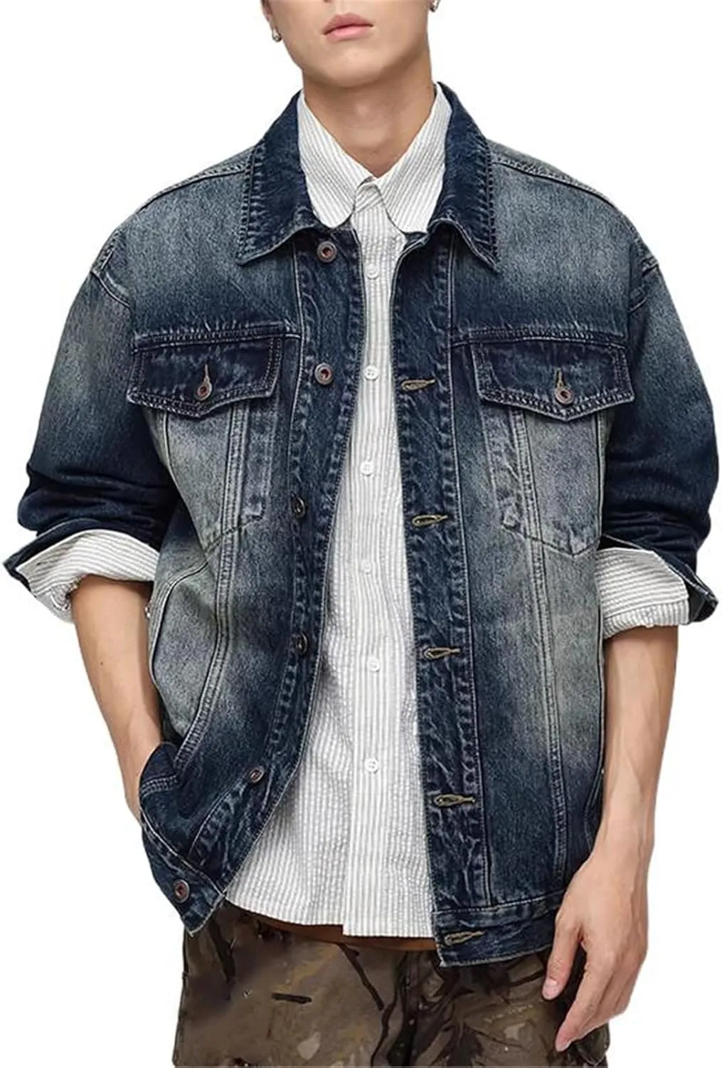 Men's Denim Coat Spring Autumn Loose American Retro Casual Jacket