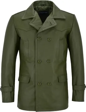 Men's Kriegsmarine German Ww2 Dr Who Reefer Hide Leather Jacket Coat Four Button Leather Car Coat - Pea Coat for Mens