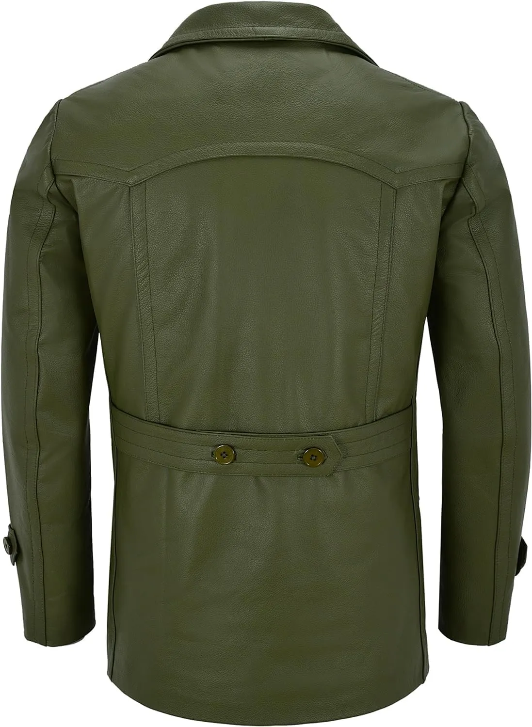 Men's Kriegsmarine German Ww2 Dr Who Reefer Hide Leather Jacket Coat Four Button Leather Car Coat - Pea Coat for Mens