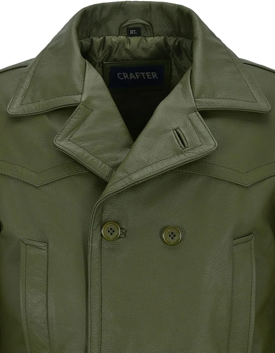 Men's Kriegsmarine German Ww2 Dr Who Reefer Hide Leather Jacket Coat Four Button Leather Car Coat - Pea Coat for Mens