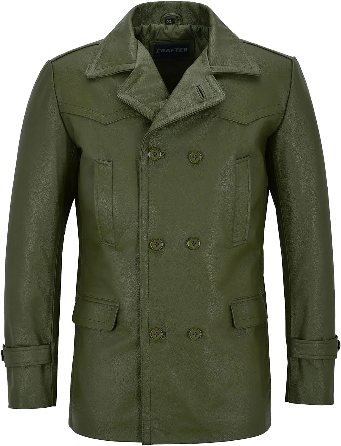 Men's Kriegsmarine German Ww2 Dr Who Reefer Hide Leather Jacket Coat Four Button Leather Car Coat - Pea Coat for Mens