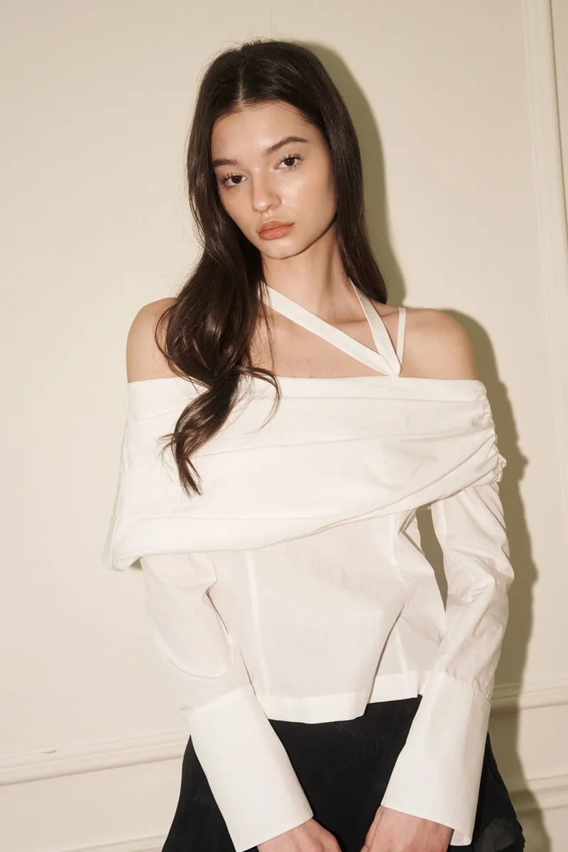 [ODD ONE OUT] SS 24 DRAPE OFF SHOULDER SHIRT WHITE