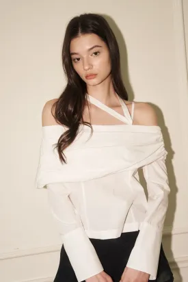 [ODD ONE OUT] SS 24 DRAPE OFF SHOULDER SHIRT WHITE
