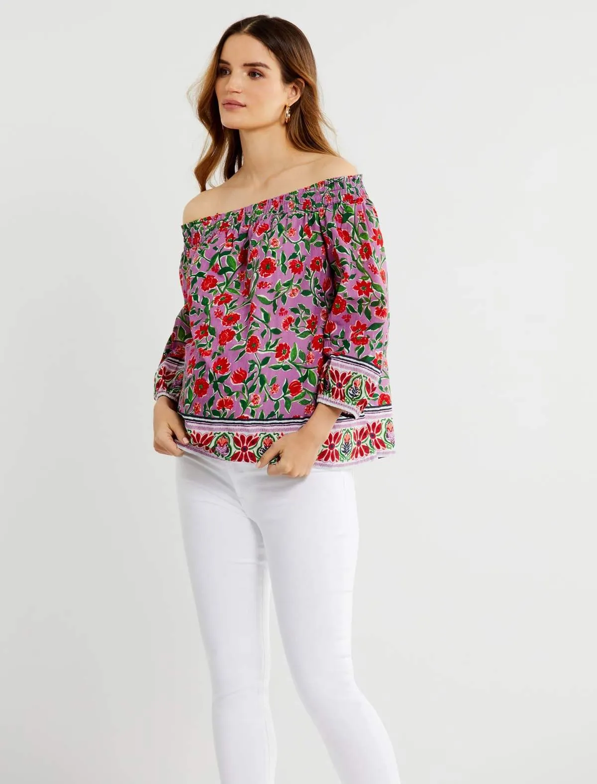 Off The Shoulder Maternity Shirt in Pink Floral