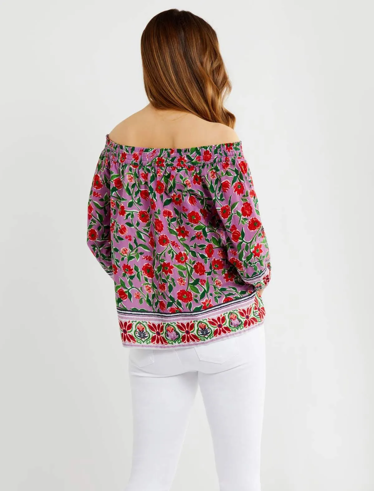 Off The Shoulder Maternity Shirt in Pink Floral