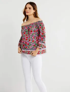Off The Shoulder Maternity Shirt in Pink Floral