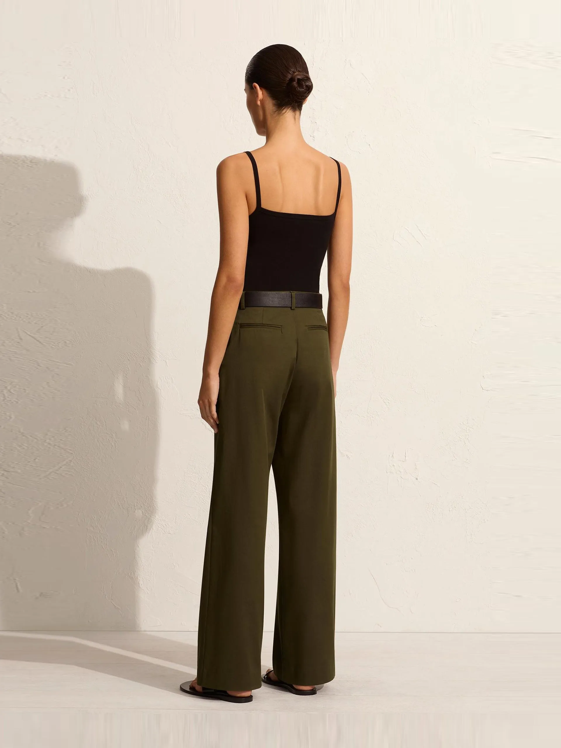 Olive straight twill trousers