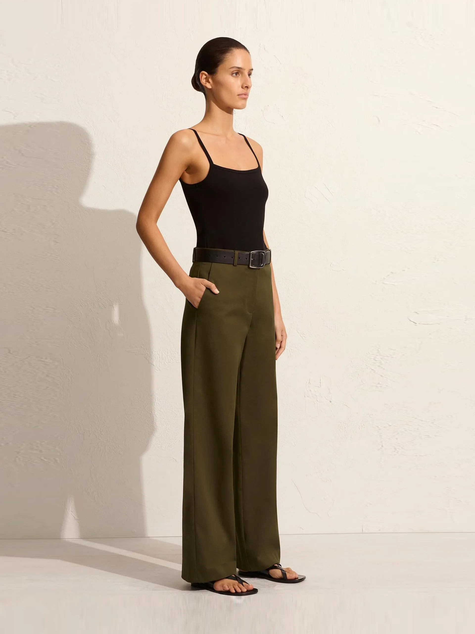 Olive straight twill trousers