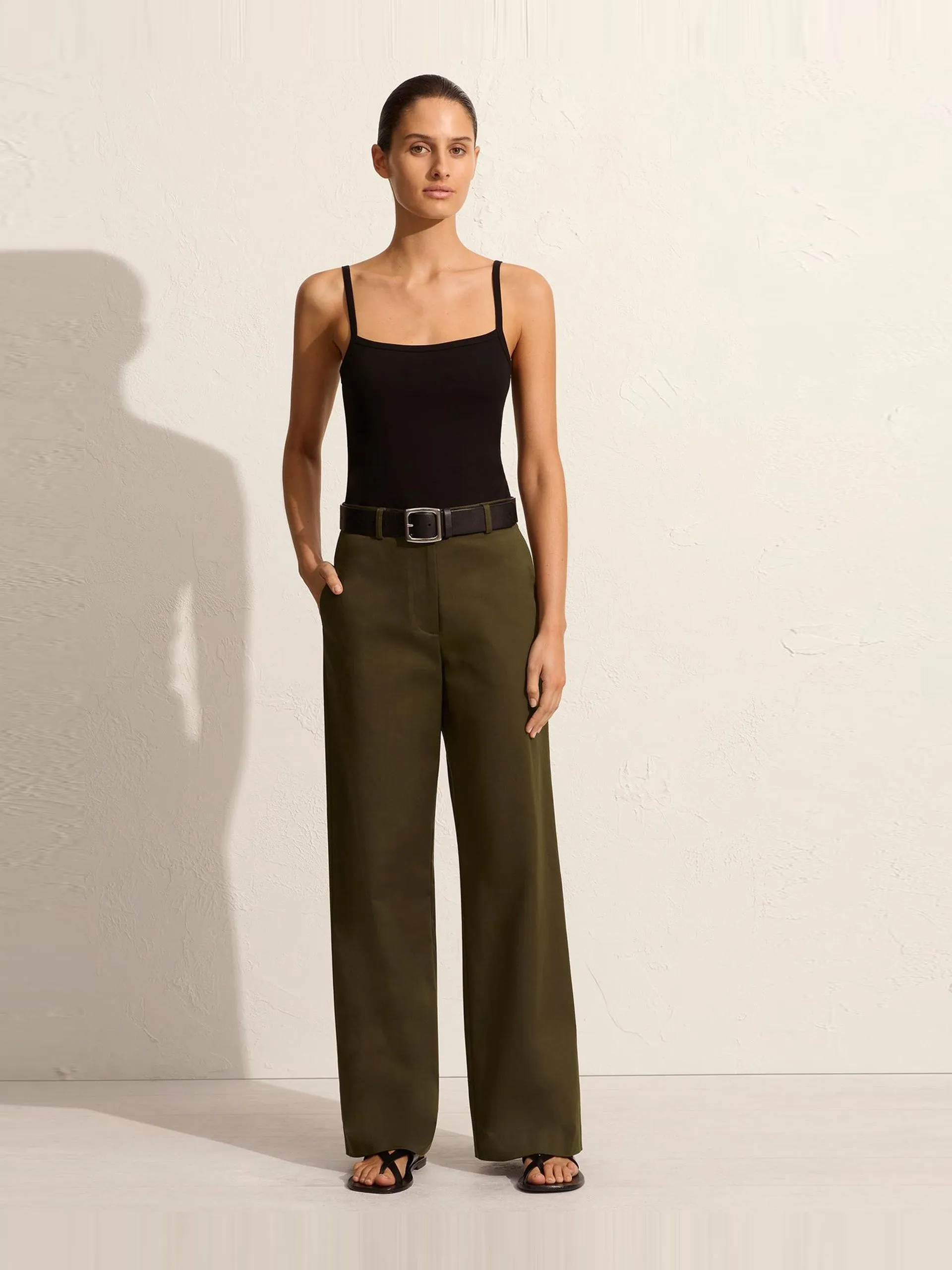 Olive straight twill trousers