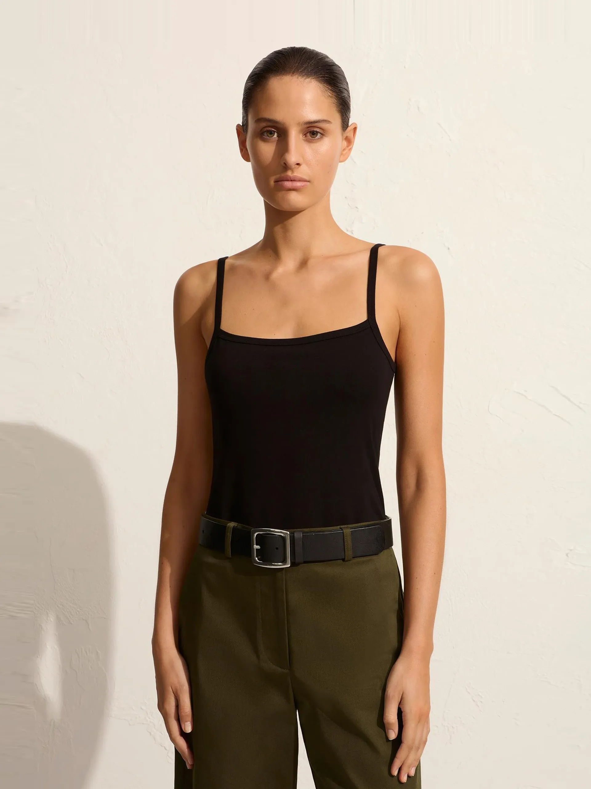 Olive straight twill trousers