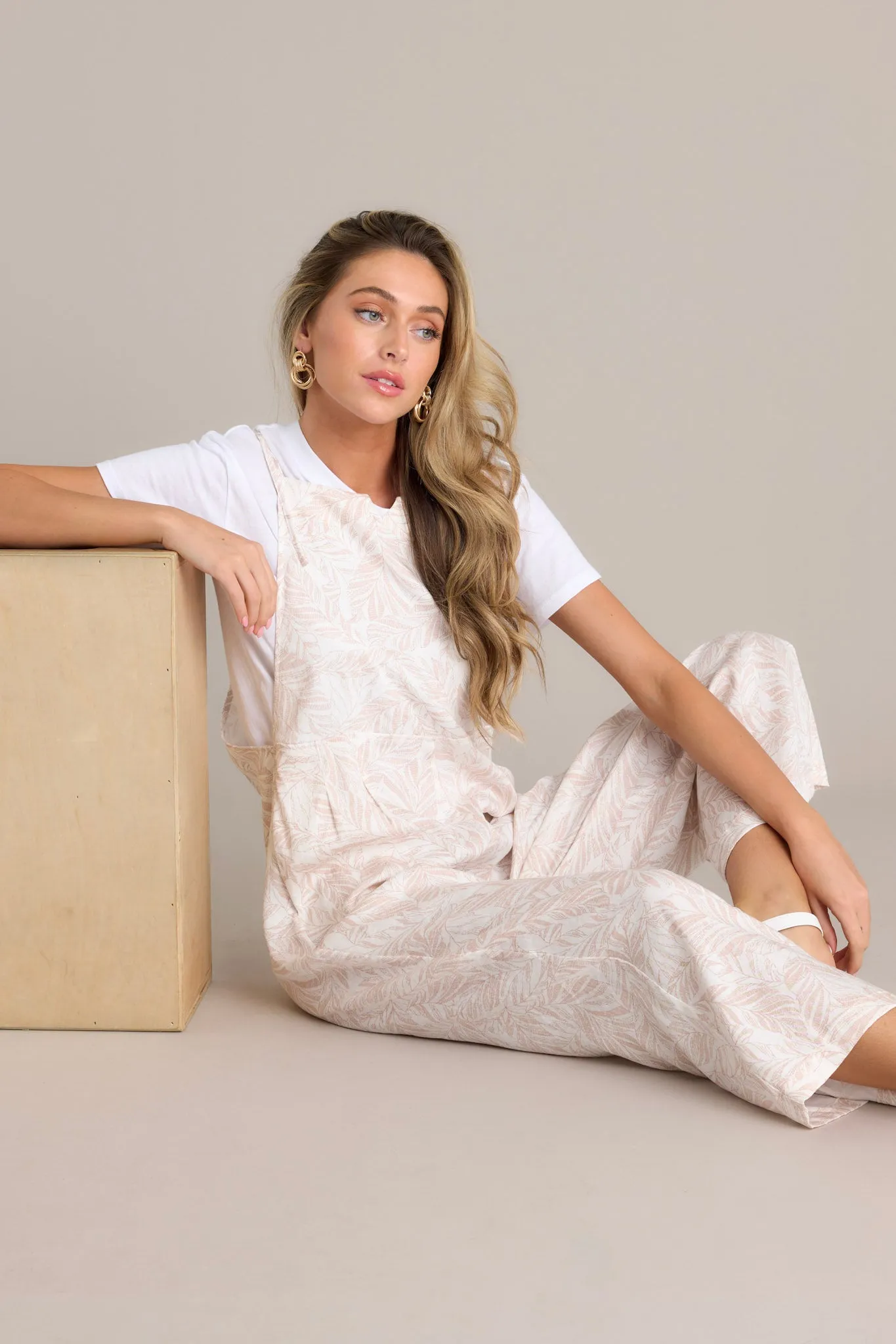 Palm Escape Natural Tropical Print Overalls