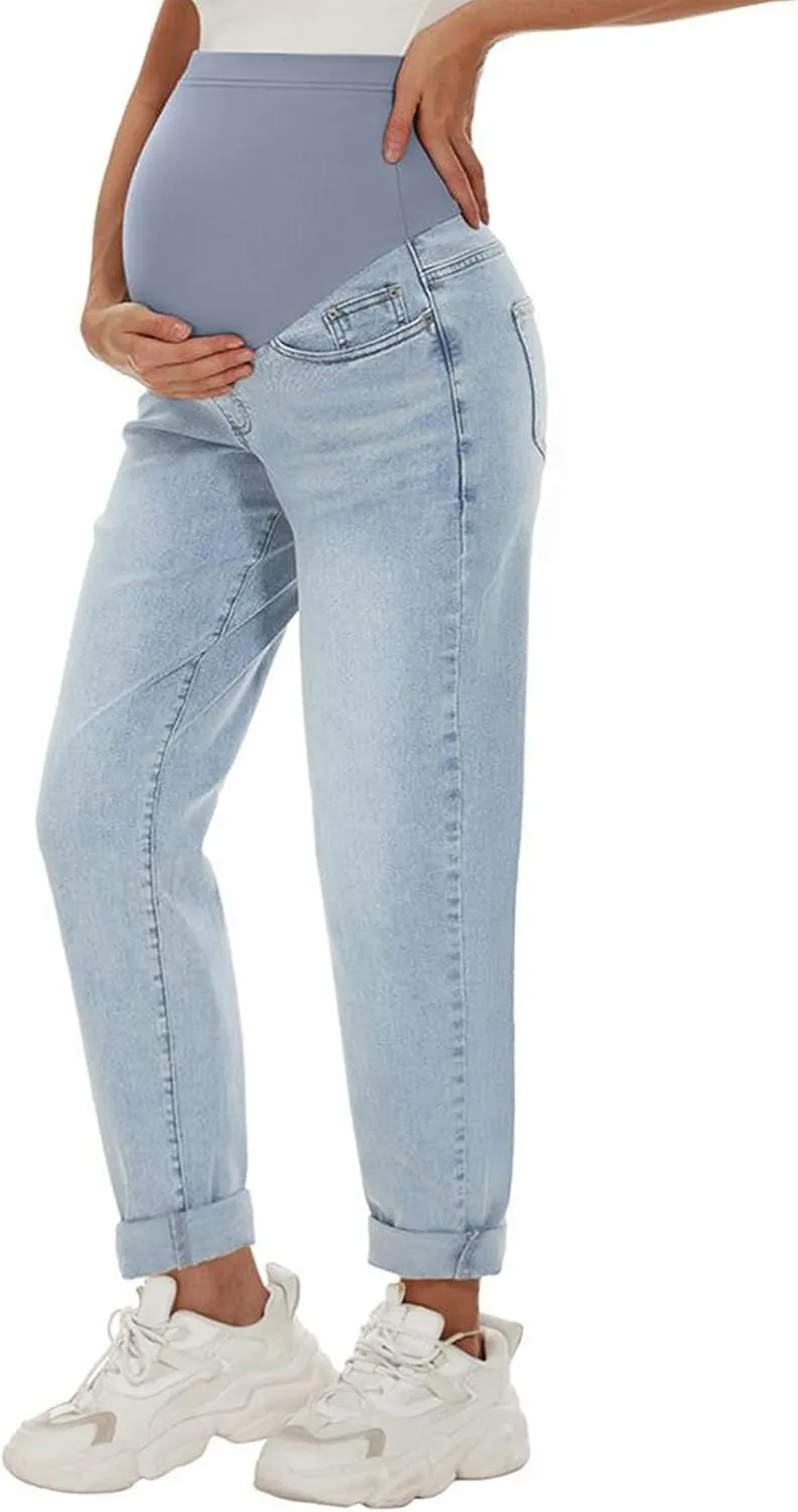 Peauty Maternity Jeans Over Belly Support Boyfriend Jeans Comfortable Stretch with Pockets Pregnancy-Pants