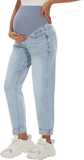 Peauty Maternity Jeans Over Belly Support Boyfriend Jeans Comfortable Stretch with Pockets Pregnancy-Pants