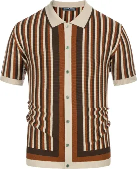 PJ PAUL JONES Men's Polo Shirts Retro Knit Shirt Vintage Striped Shirt