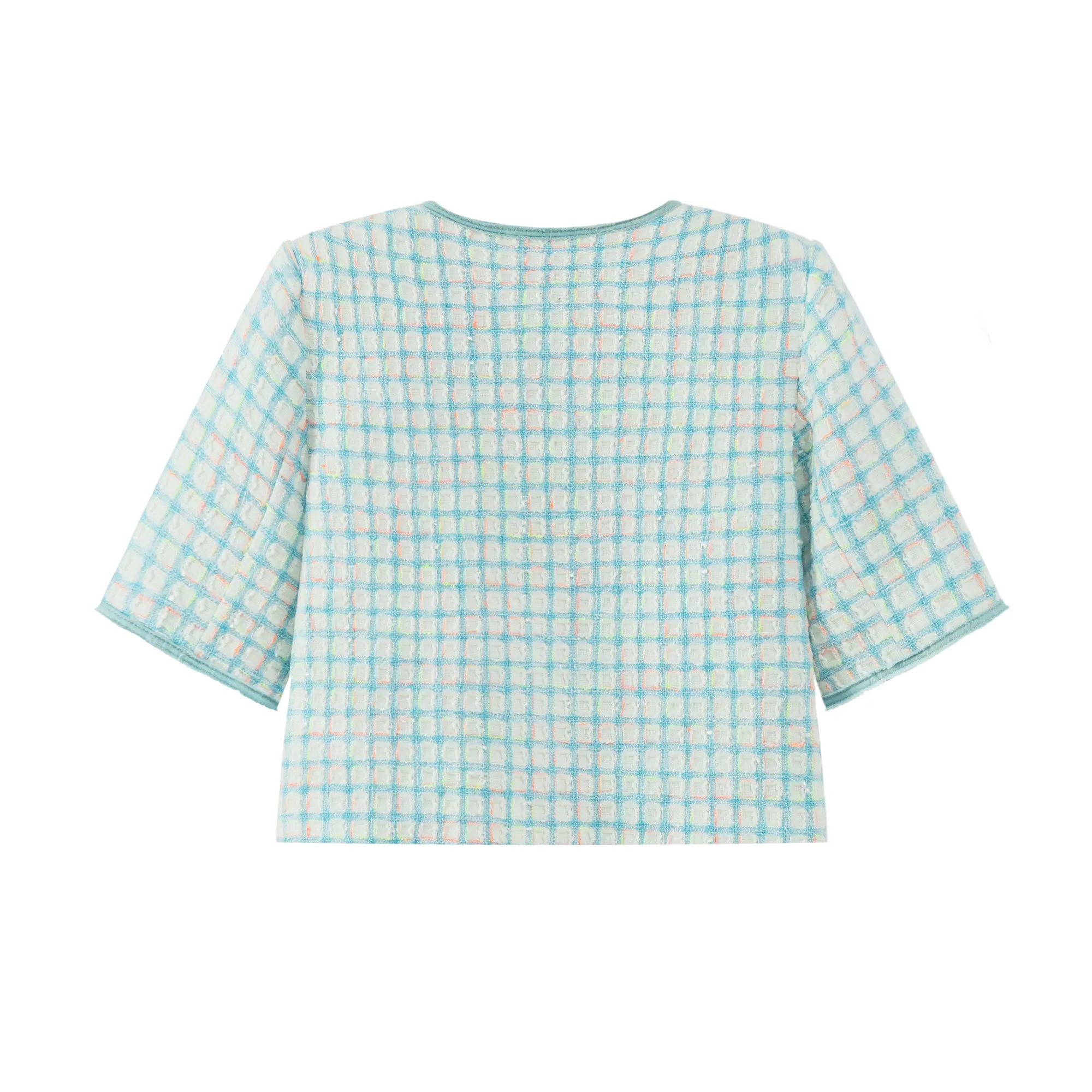 Short Sleeve Check Tweed Jacket