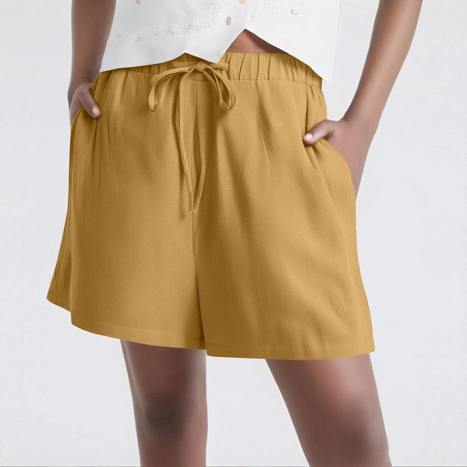 Shorts for Women 2025 Trendy Summer Elastic Beach Shorts with Pockets Linen Solid High Rise Travel Pants Loose Fashion