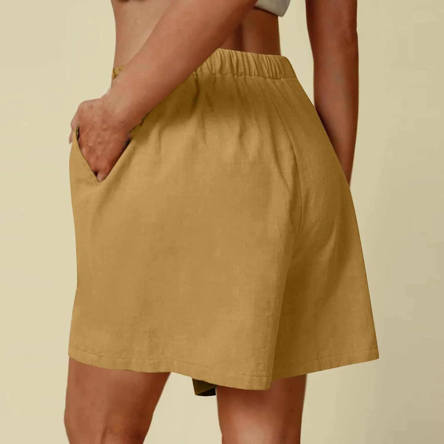 Shorts for Women 2025 Trendy Summer Elastic Beach Shorts with Pockets Linen Solid High Rise Travel Pants Loose Fashion
