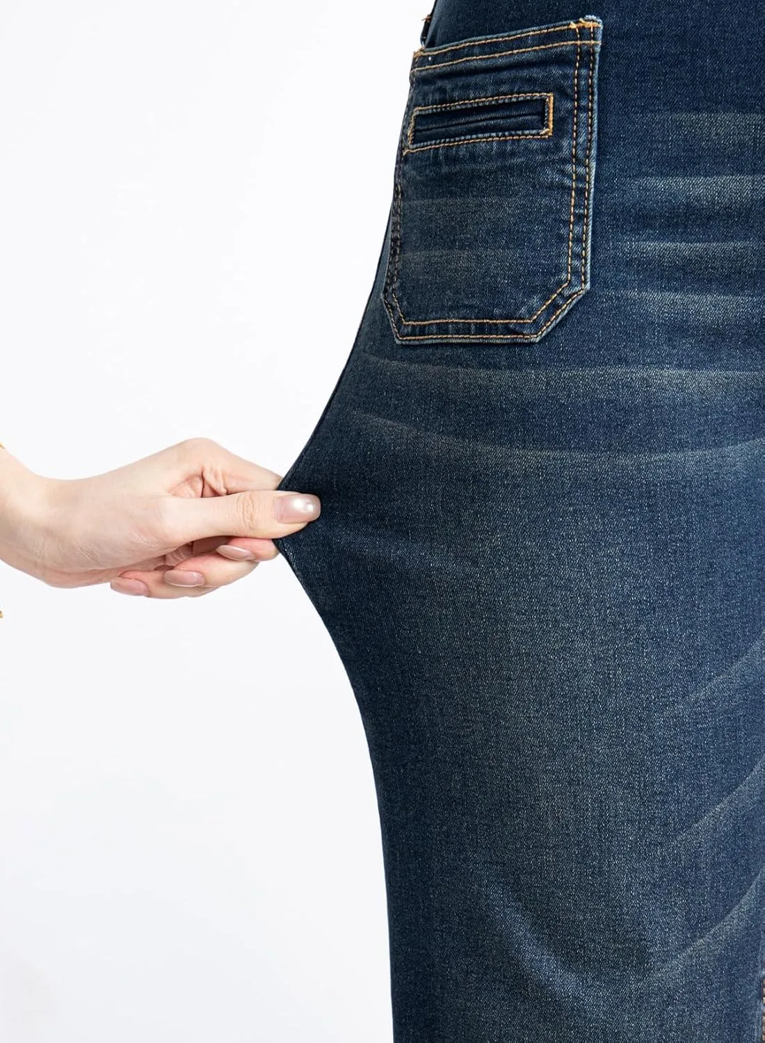 Sidefeel Women's Wide Leg Jeans High Waisted Tummy Control Stretchy Pockets Front Straight Leg Jeans