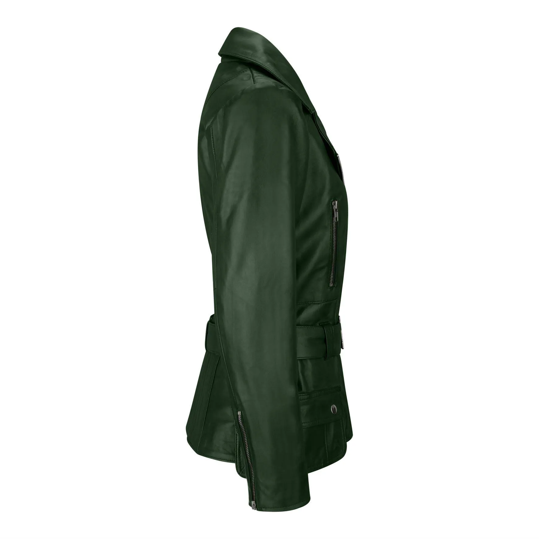 Trench Ladies Tan Black Teal Green Mid Length Designer Real Leather Jacket