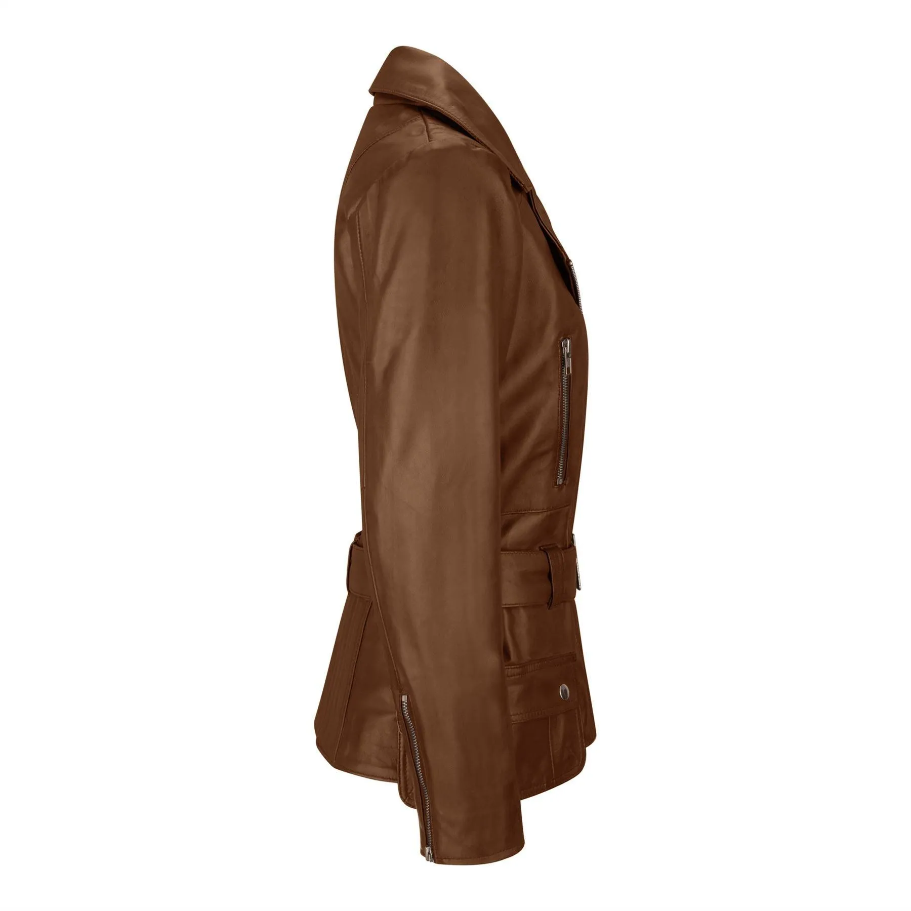 Trench Ladies Tan Black Teal Green Mid Length Designer Real Leather Jacket