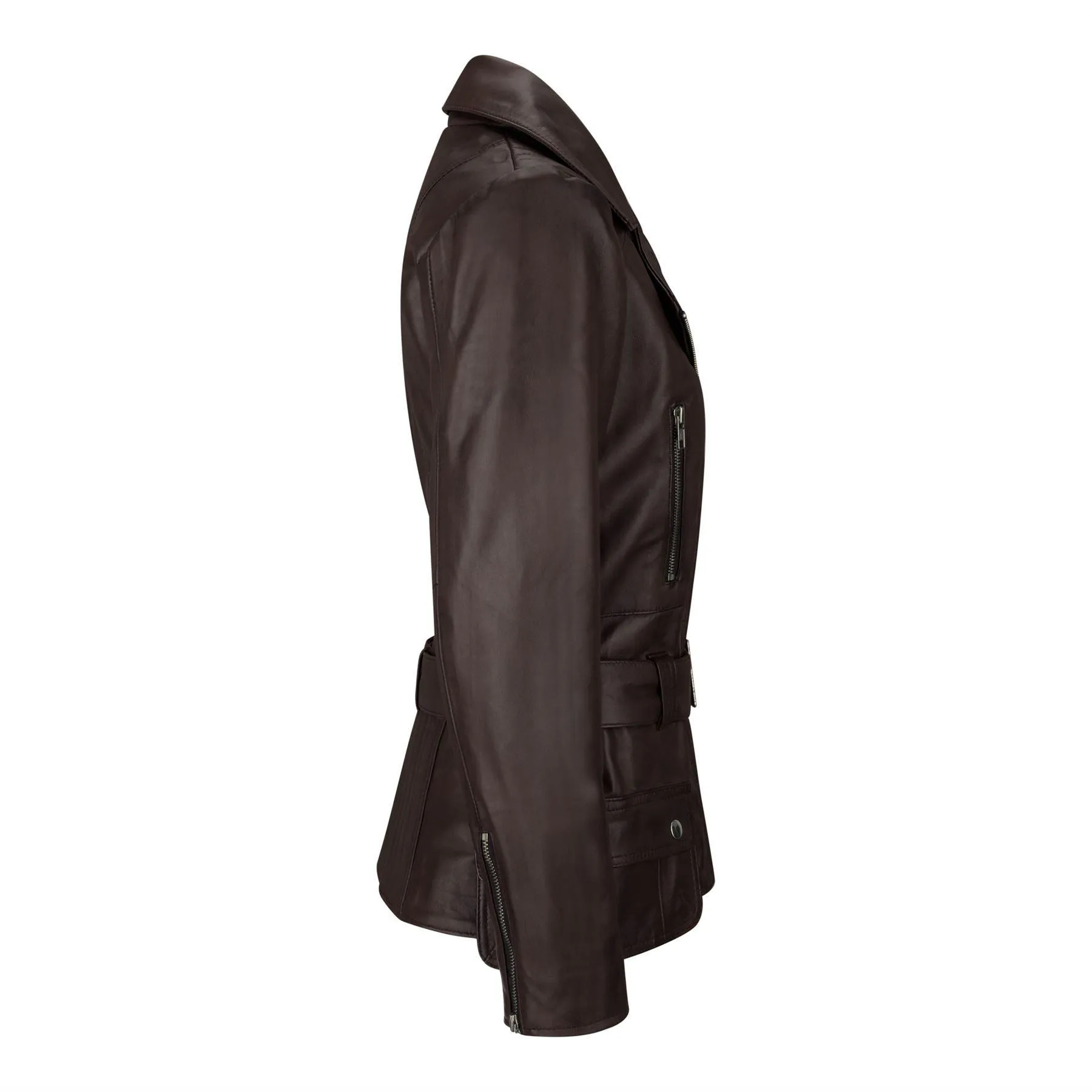 Trench Ladies Tan Black Teal Green Mid Length Designer Real Leather Jacket