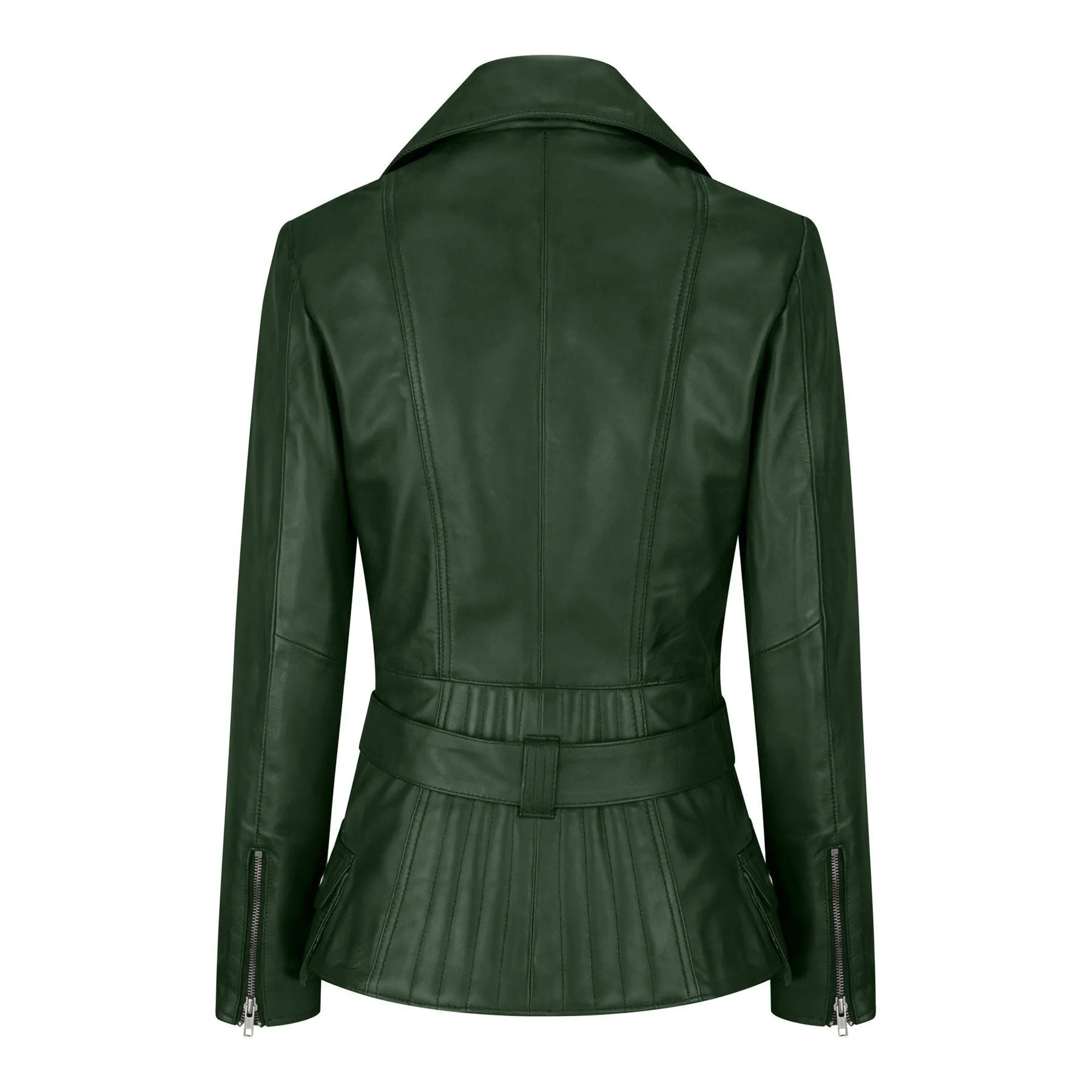 Trench Ladies Tan Black Teal Green Mid Length Designer Real Leather Jacket