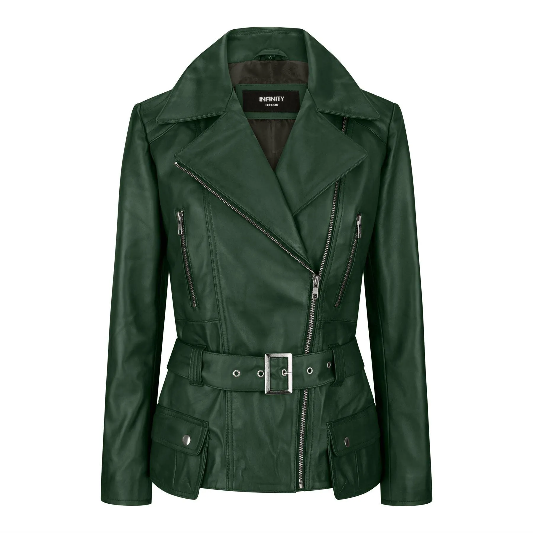 Trench Ladies Tan Black Teal Green Mid Length Designer Real Leather Jacket