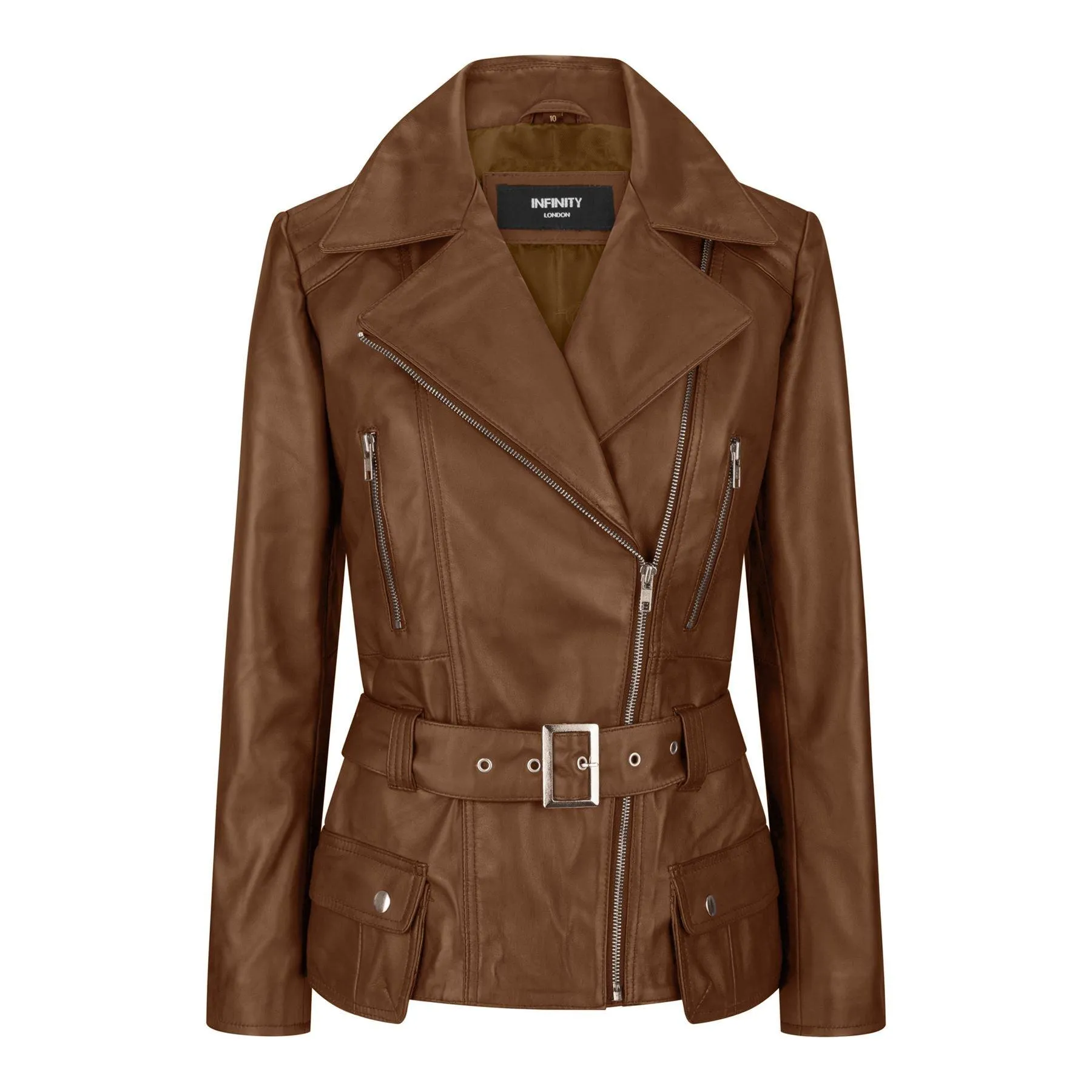 Trench Ladies Tan Black Teal Green Mid Length Designer Real Leather Jacket
