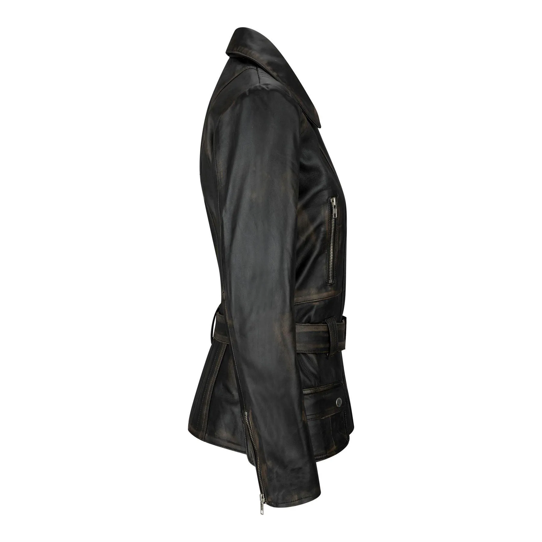 Trench Ladies Tan Black Teal Green Mid Length Designer Real Leather Jacket