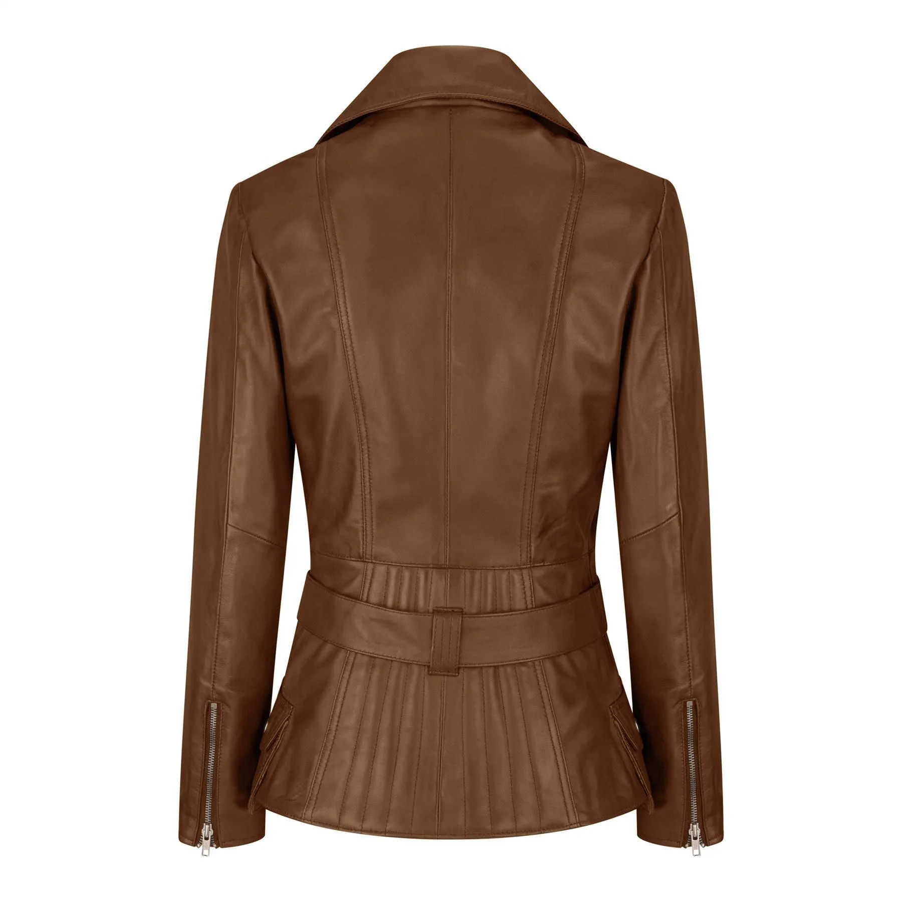 Trench Ladies Tan Black Teal Green Mid Length Designer Real Leather Jacket