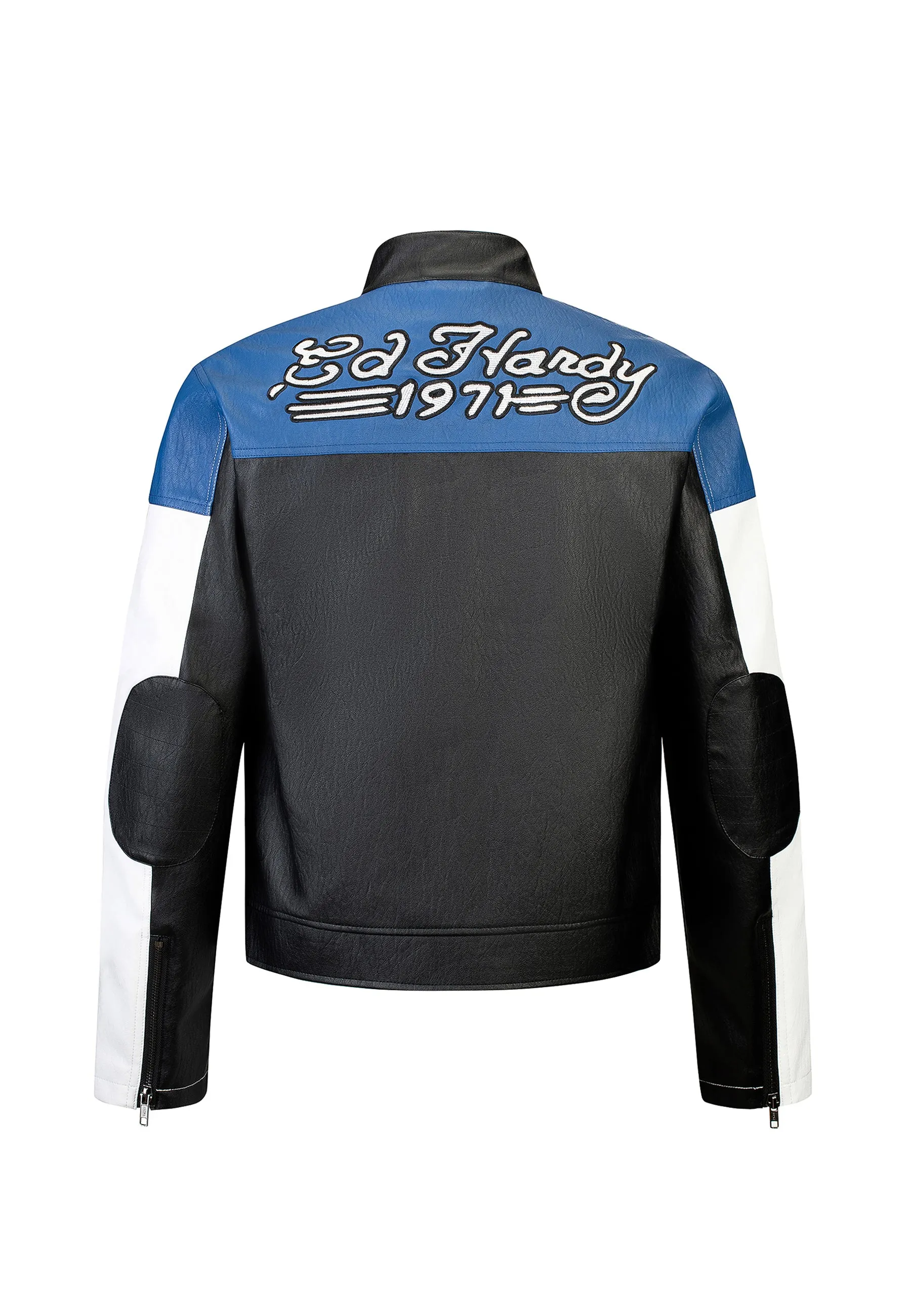 Unisex ED-1971 Moto Biker Jacket- Black/Blue/White