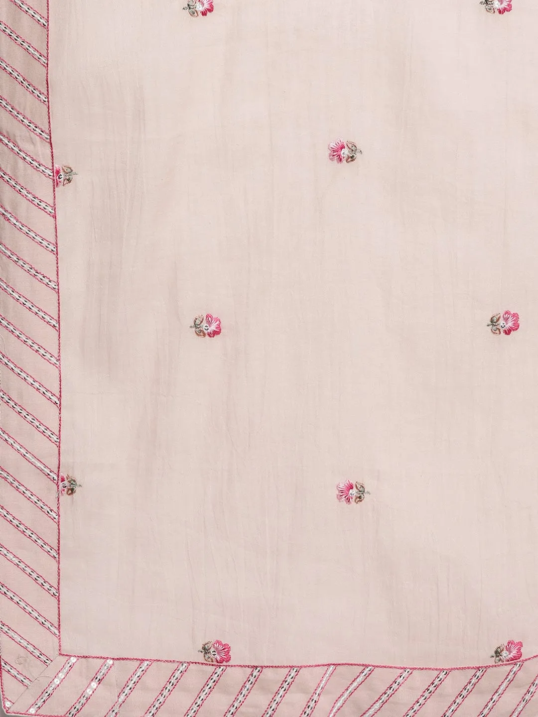 Varanga Floral Embroidered Mirror Work Pure Cotton Kurta with Trousers & Dupatta