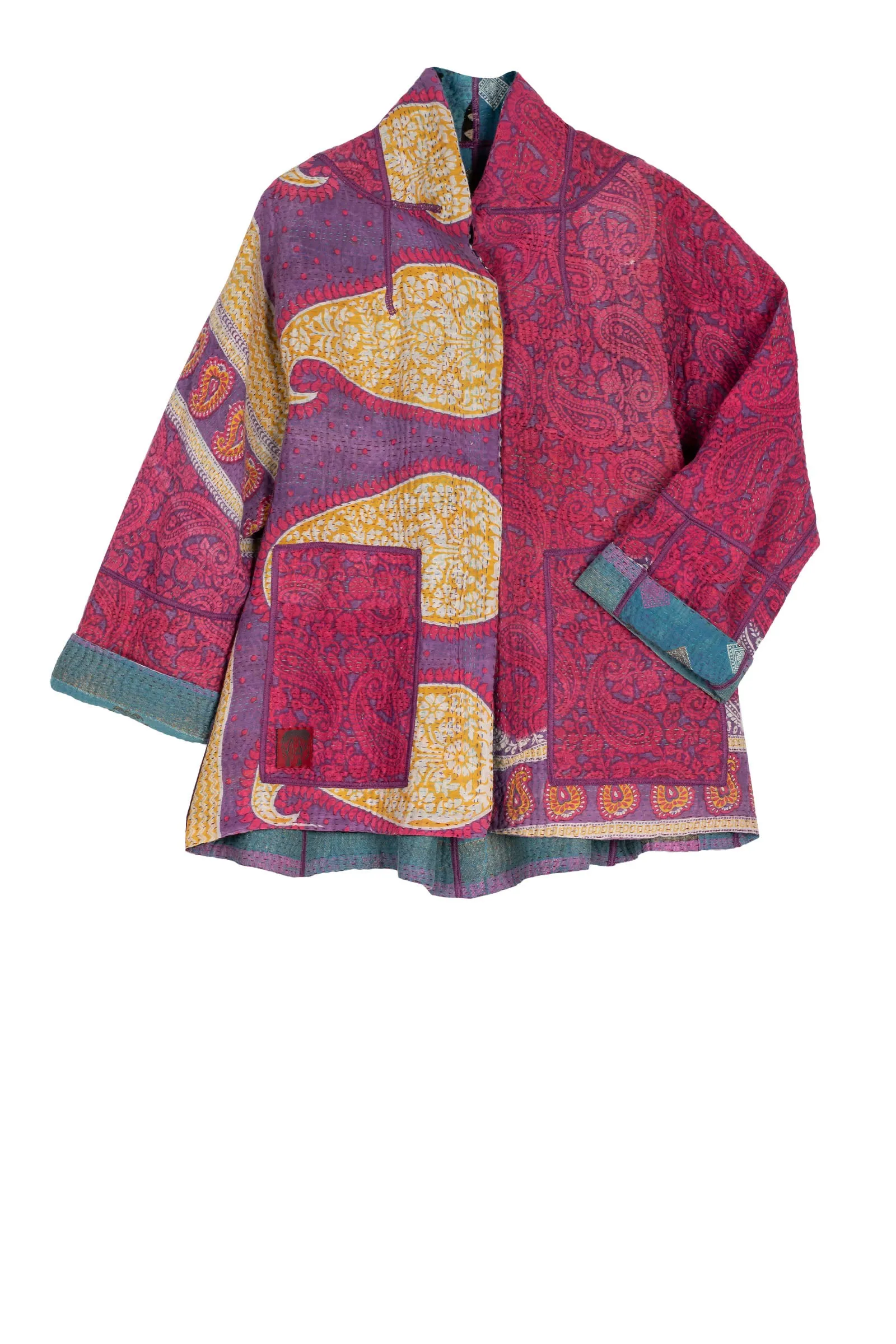 VINTAGE COTTON KANTHA FLARE SHORT JACKET - cv4011-0125m -
