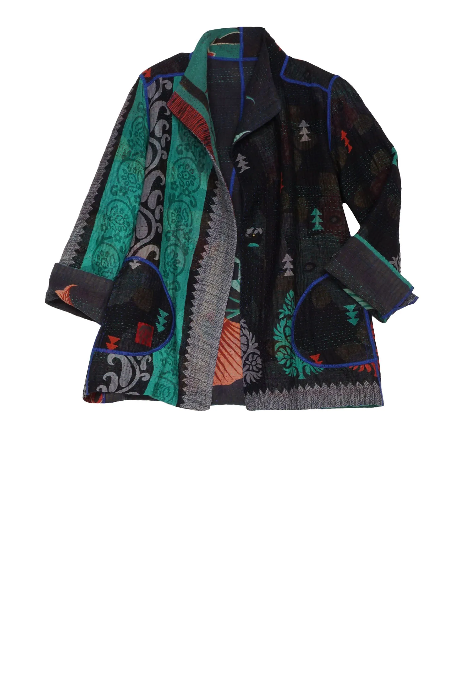 VINTAGE COTTON KANTHA SHORT JACKET - cv4007-0281l -