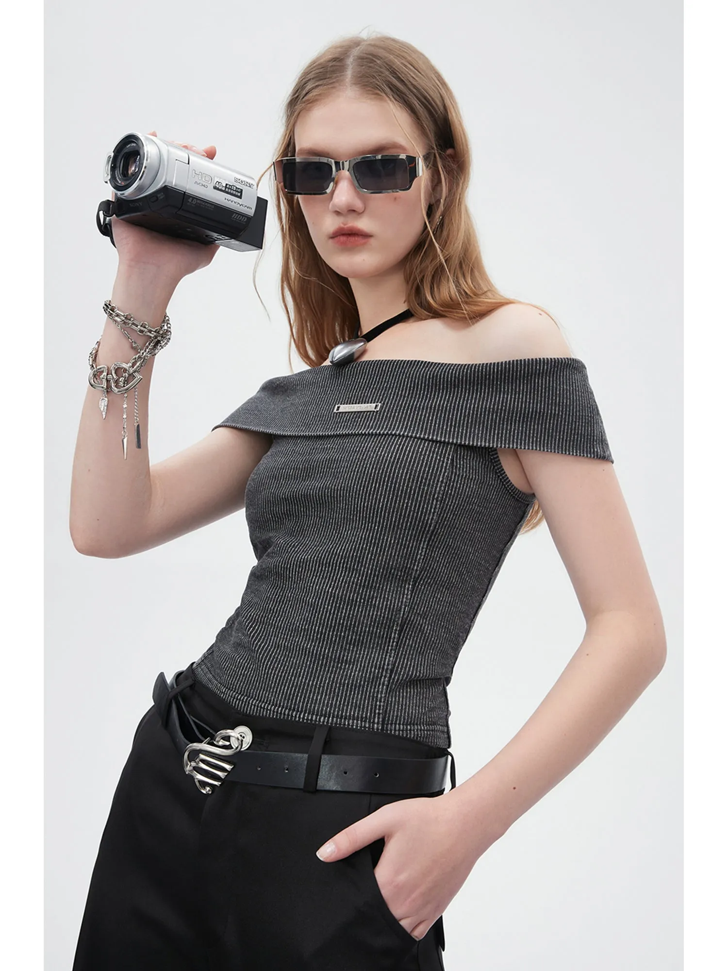 WESAME LAB KNITTED DRAWSTRING ELASTIC SHOULDER JACKET