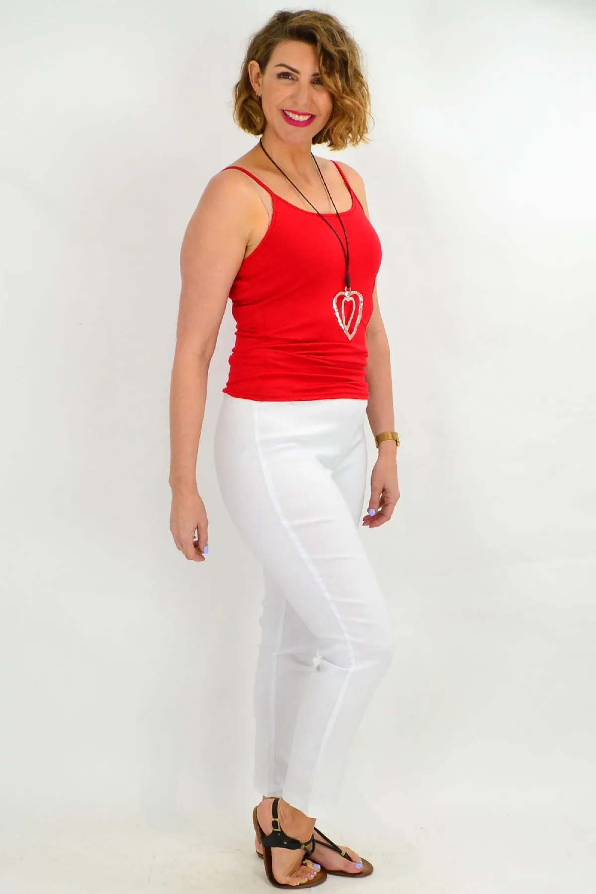 White Stretch Straight Leg Pull on Pants