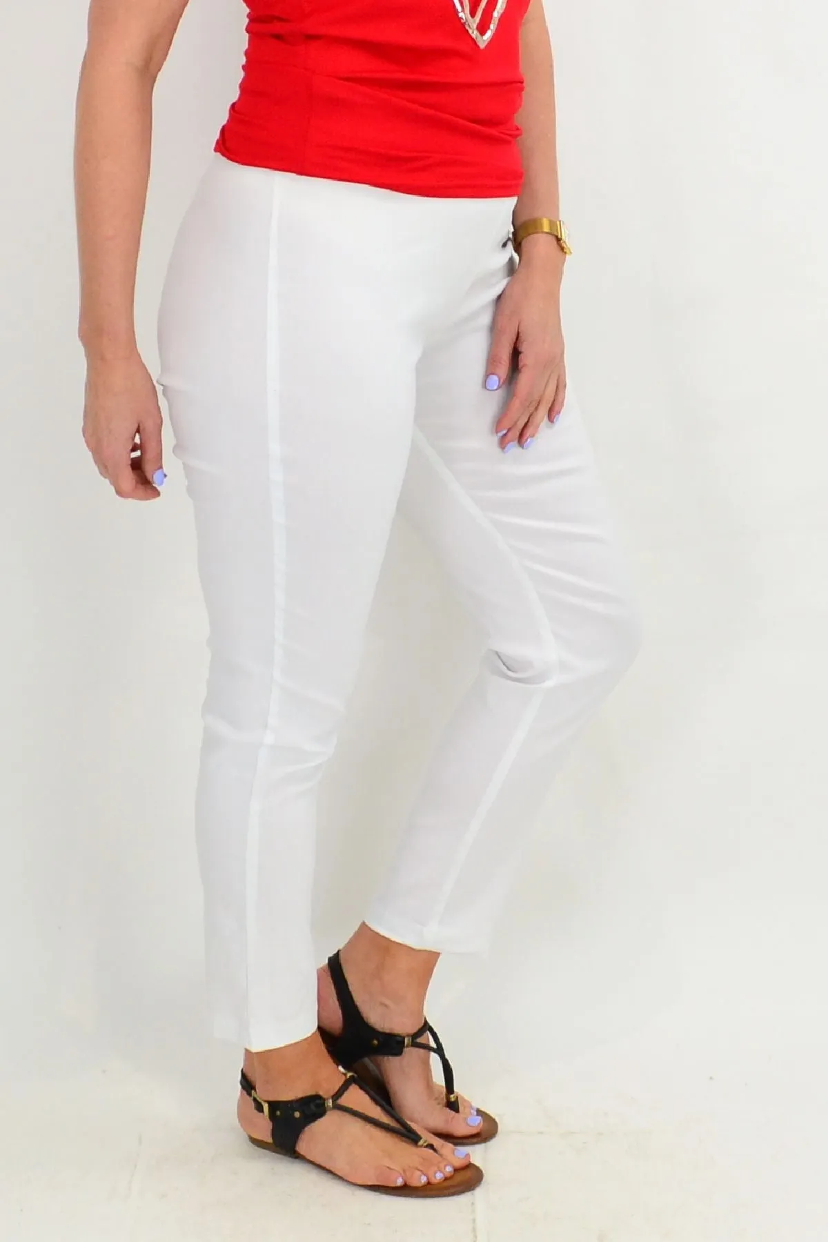 White Stretch Straight Leg Pull on Pants
